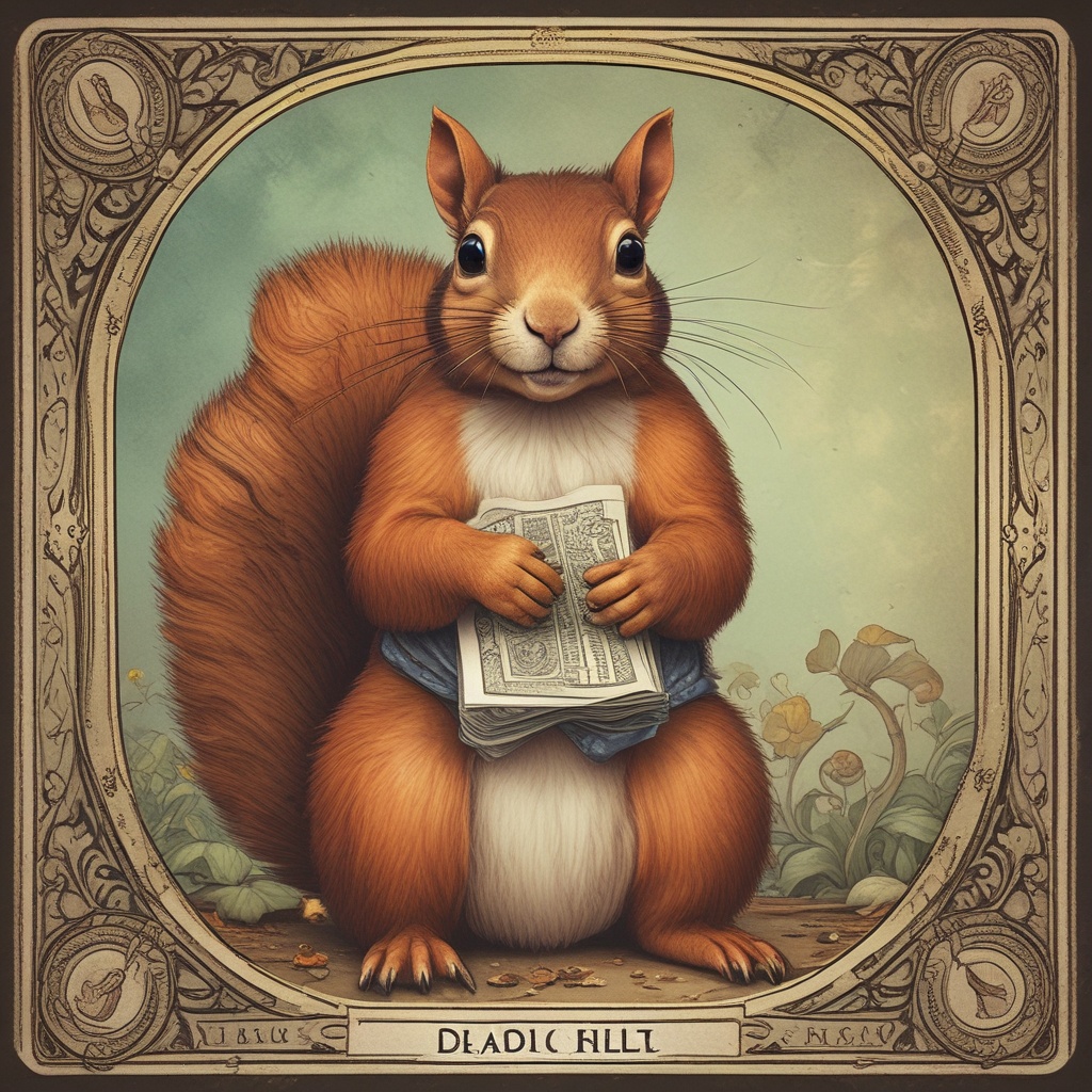Squirrel on a tarot card learning about credit scores