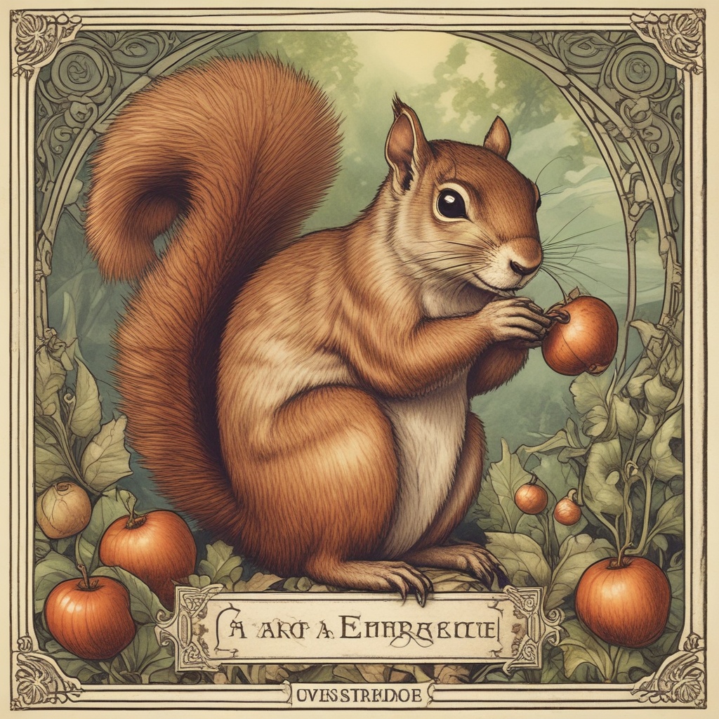 Squirrel on a tarot card saving acorns for emergency