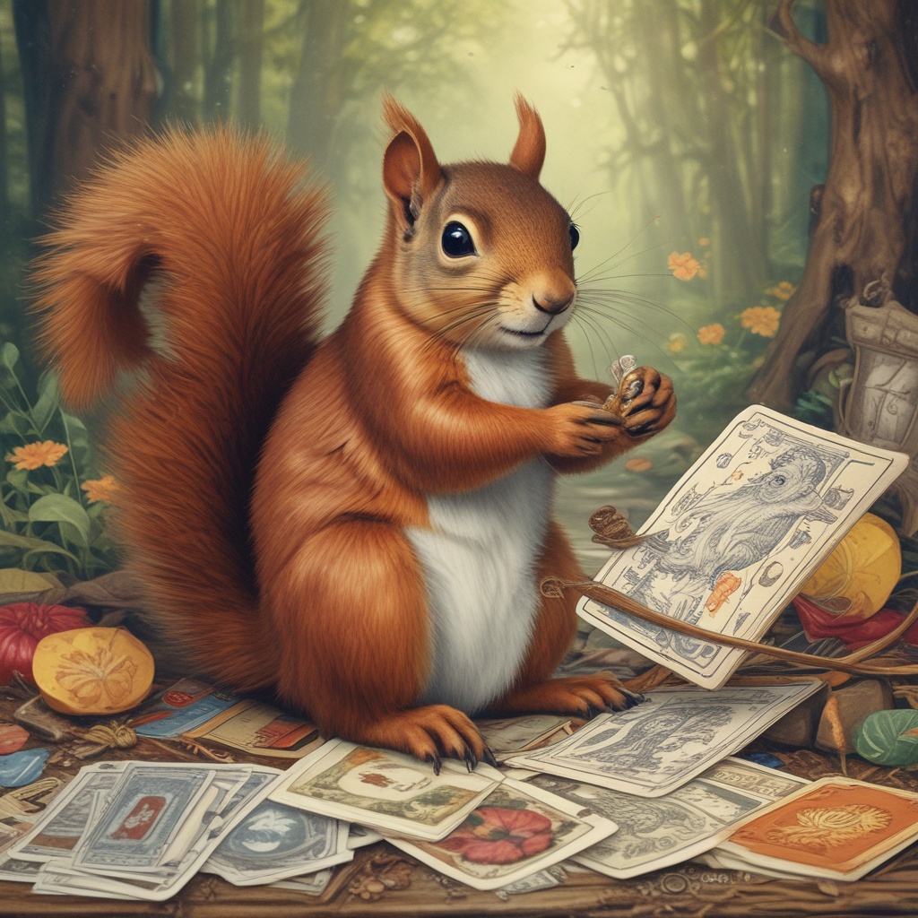 Squirrel on a tarot card using credit cards smartly